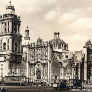 c1920 Mexico City RPPC Metropolitan Catedral Cathedral Street Cars Trolley A196