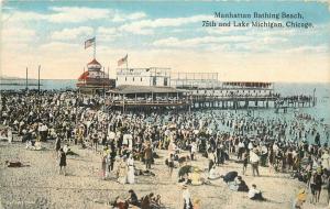 C-1910 Chicago Illinois Manhattan Bathing Beach Flag Rigot postcard 7994