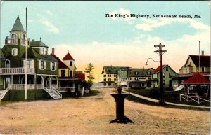 Kennebunk Beach, ME Maine  KING'S HIGHWAY Large Homes~Street Scene 1928 Postcard