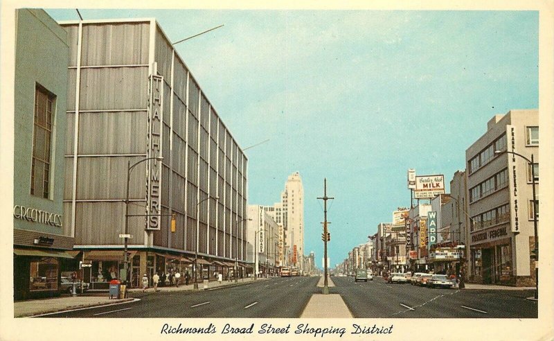 Postcard Virginia Richmond Broad Street Seventh autos bus Teich 23-3220