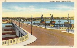 PORTLAND, ME Maine   PORTLAND BRIDGE   c1940's Curteich Linen Postcard