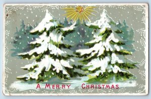 Dodge Nebraska NE Postcard Christmas Pine Trees Winter Scene Embossed 1907