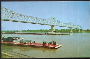 MS CLARKSDALE Mississippi-Arkansas Bridge with Barges on the River - Chrome