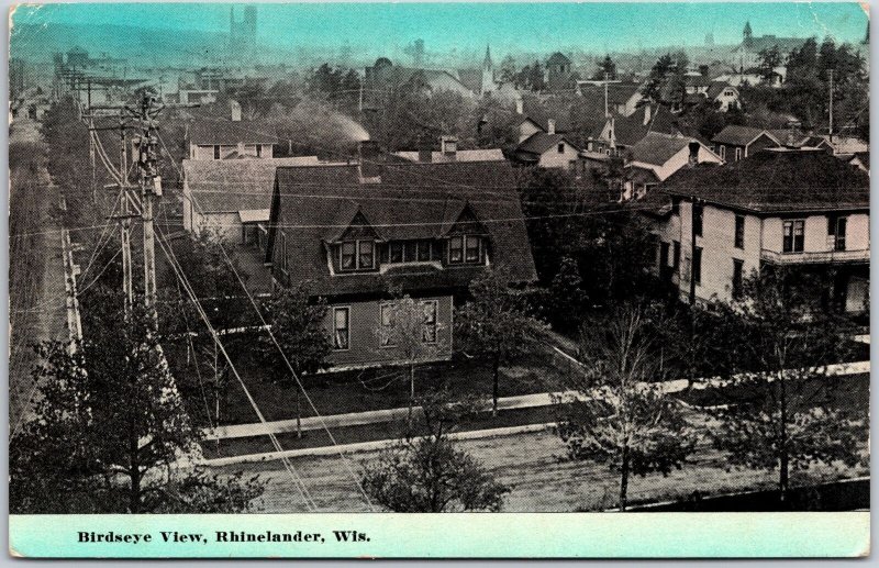 1912 Birds Eye View Rhinelander Wisconsin WI Residental Houses Posted Postcard 