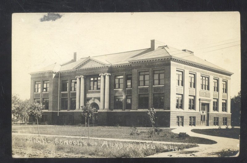 RPPC AURORA NEBRASKA HIGH SCHOOL BUILDING NO. 40 REAL PHOTO POSTCARD