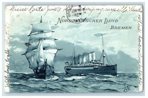 1905 Norddeutscher Lloyd Bremen Steamer Ship Posted Antique Postcard