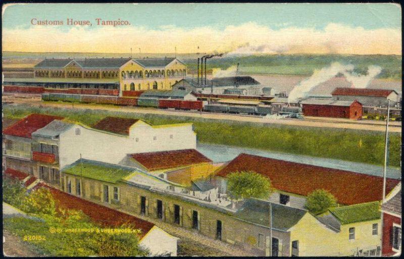 mexico, TAMPICO, Customs House, Steam Train (1915)