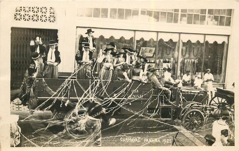 Carnival Panama Real Photo Postcard. Decorated Truck Full Of People 