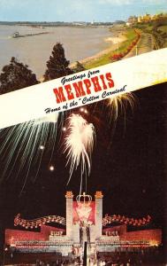Memphis Tennessee~Riverside Drive~Cotton Carnival Firewaorks Postcard c1964