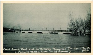 CT - Hartford. Great Flood, March 1936. Coast Guard Boat Tied to Bulkeley Bridge