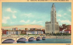 Vintage Postcard 1947 Municipal Buildings & A.I.U. Citadel Columbus Ohio OH