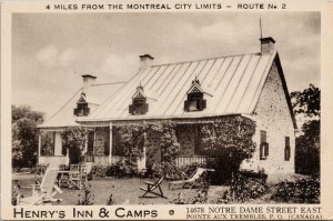 Henry's Inn & Camps Pointe Aux Trembles Quebec Montreal QC Unused Postcard F57