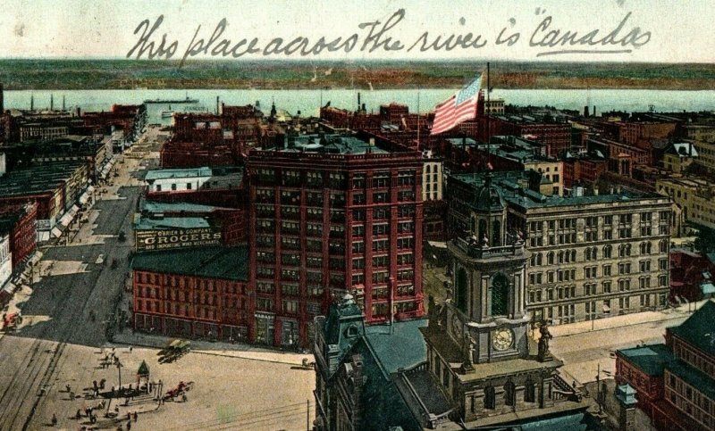 C.1907 Birds Eye View Downtown Woodward Ave Detroit Michigan Postcard P94