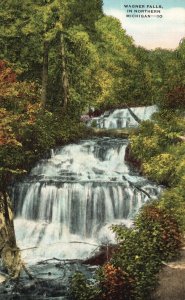 Vintage Postcard Most Beautiful Tourist Attraction Wagner Falls Northern Mich.