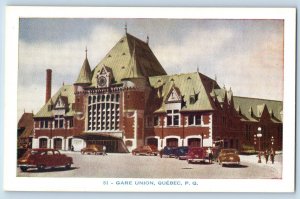 Quebec City Quebec Canada Postcard Gare Union Building c1950's Vintage