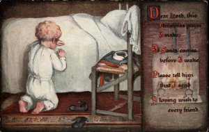 Christmas Children Praying Bed c1900s-20s Postcard