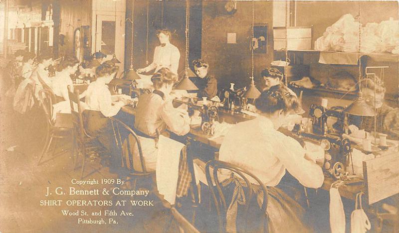 Pittsburgh PA Women Shirt Operators at Work in 1909 RPPC Real Photo Postcard