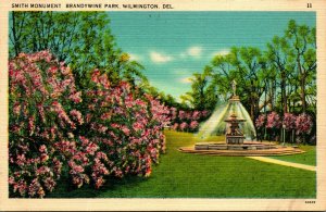 Smith Monument Brandywine Park Wilmington Delaware DE Linen Postcard A8