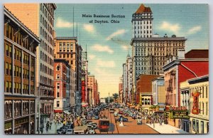 Dayton Ohio~Main Business Section Street Scene~Vintage Linen Postcard
