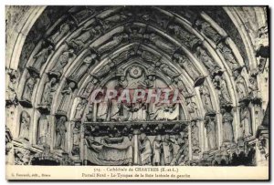 Old Postcard Cathedral of Chartres north portal tympanum of the left lateral Bay