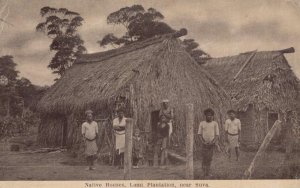 NATIVE HOUSES LAMI PLANTATION NEAR SUVA FIJI STAMPS POSTCARD 1925