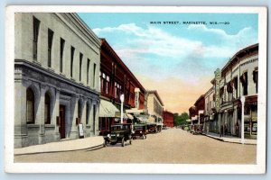 1929 Main Street Classic Cars Parked Establishment Marinette Wisconsin Postcard
