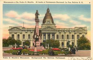 Vintage Postcard Pedro D. Murillo's Monument Bolivian Parliament La Paz Bolivia