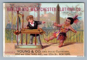 HARLEM & WESTCHESTER CLOTHING CO. VICTORIAN TRADE CARD YOUNG & CO. NEW YORK