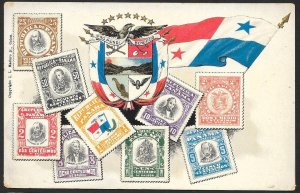 PANAMA Stamps on Postcard Embossed Shield Unused c1910s