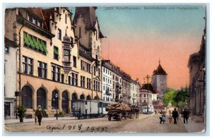 1915 Bahnhofplatz and Post Office in Schaffhausen Switzerland Postcard