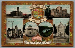 Postcard Guelph Ontario 1909 Greetings From Guelph Multi View Places Leaf Border