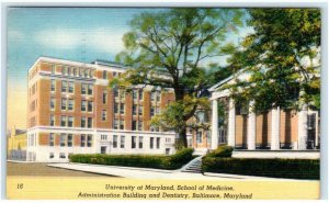 BALTIMORE, MD ~University of Maryland SCHOOL of MEDICINE BUILDINGS 1951 Postcard