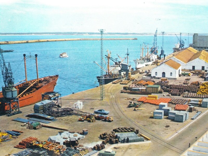 Ships Loading at Cadiz Harbour Port Spain Vintage Postcard 1969