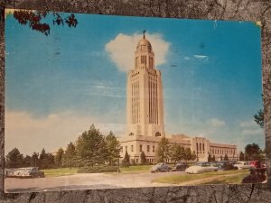 1962 Lincoln Nebraska State Capitol Bldg Modern Chrome Postcard - Wahoo Postmark