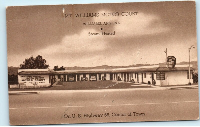 Williams Arizona AZ Mt. Williams Motor Court Route 66 Vintage Postcard E47