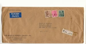 Cover, American Express Registered, Airmail, Bombay, India to New York Used 1957