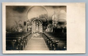 MT.PLEASANT NJ CHURCH INTERIOR ANTIQUE REAL PHOTO POSTCARD RPPC