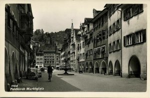 austria, FELDKIRCH, Marktplatz, Cars (1950s) RPPC Postcard