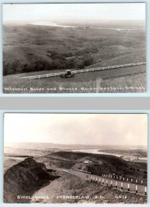 2 RPPC Postcards CHAMBERLAIN, SOUTH DAKOTA Birdseye, Missouri River, Bluffs