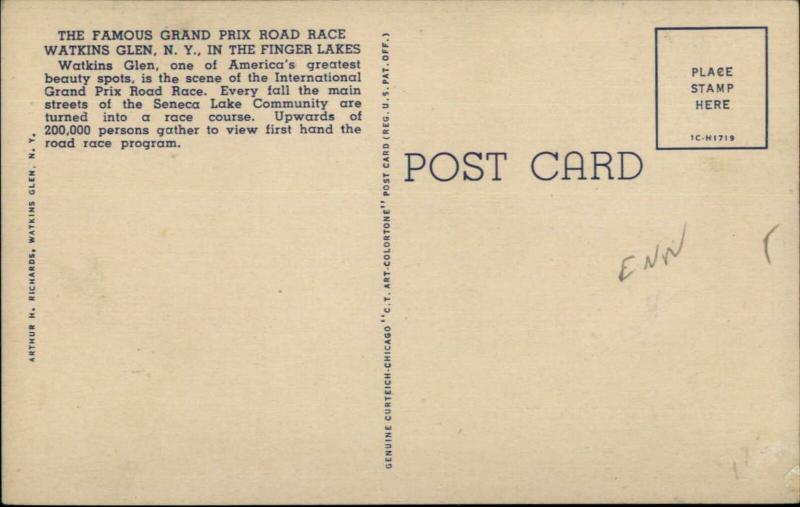 Auto Car Racing Watkins Glen NY Grand Prix LINEN Postcard