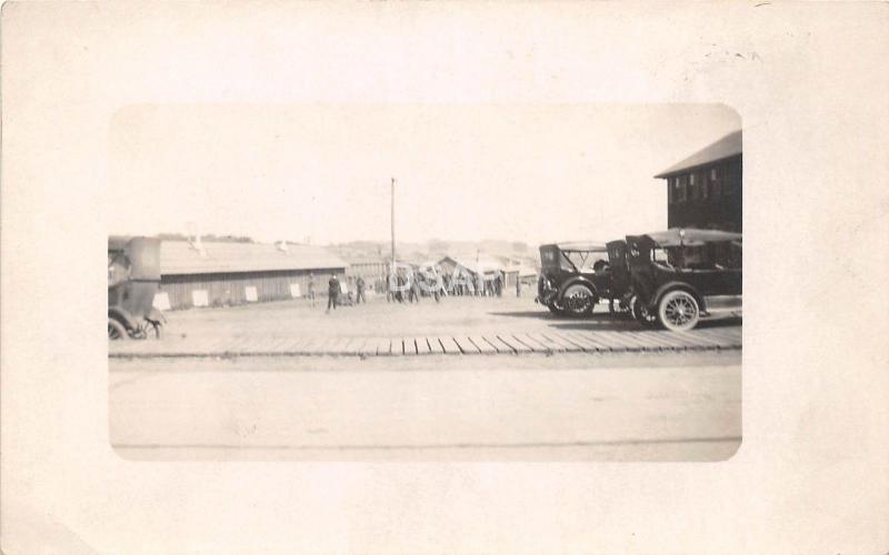 C1/ Camp Dodge Iowa Ia Real Photo RPPC Postcard c1918 Autos Soldiers Military