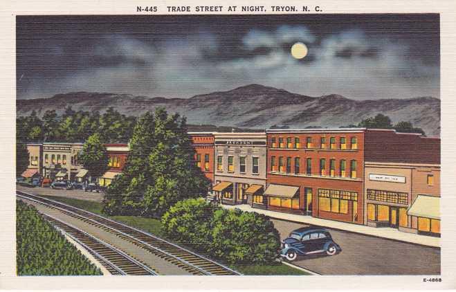 Trade Street at Night - Tryon NC, North Carolina - Linen