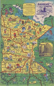 Come To Andrews Hotel Minnesota Rare Old USA Map Postcard