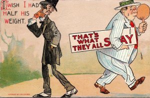 Humour Skinny Man Looking At Fat Man I Wish I Had Half His Weight 1909