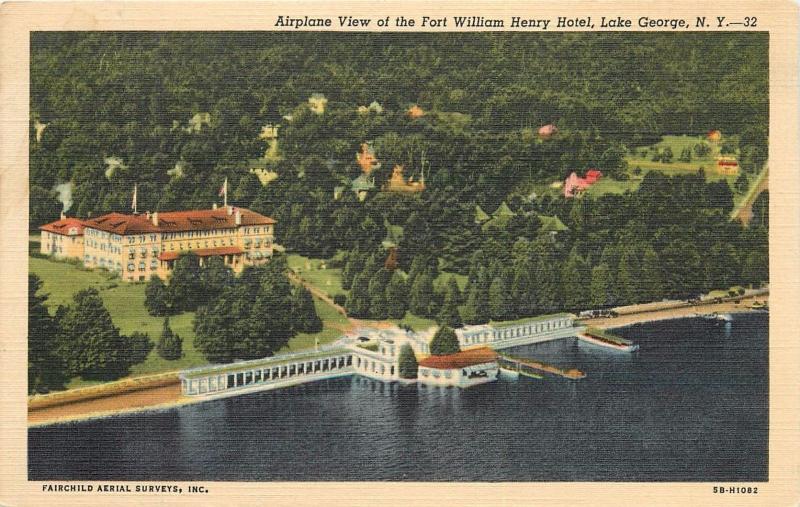 Fort William Henry Hotel Lake George New York aerial view Postcard