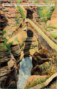 Vtg Watkins Glen New York NY Sentry Bridge Entrance to Tunnel 1940s Postcard