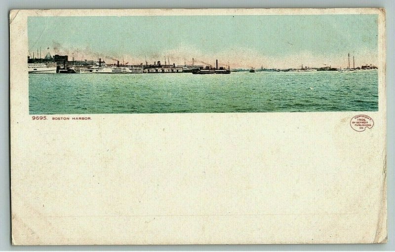 1905 Boston Harbor Postcard Ma Massachusetts Mass Boats Ships 9695 