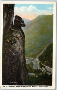 c1920s Lake Lure, NC Devil's Head Near Chimney Rock Litho Postcard Pelton A262