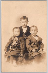c1910 RPPC Real Photo Postcard Three Young Boys In Fancy Suits Brokaw Family