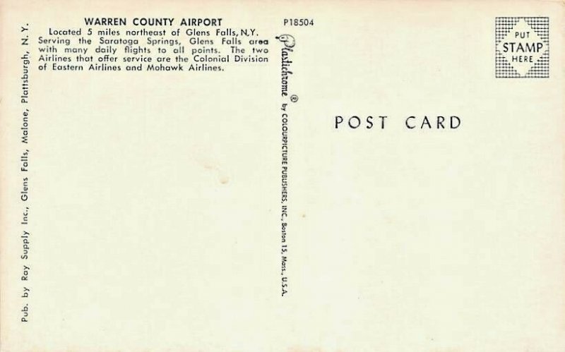 Airline Postcards Warren County Airport Glen Falls,NY 